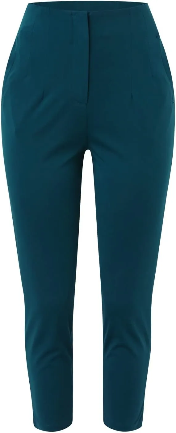 Women High Waist Cropped Work Pants Solid Zipper Trouser Pant Casual Baggy Elastic Waist Trouser Flare Pants for