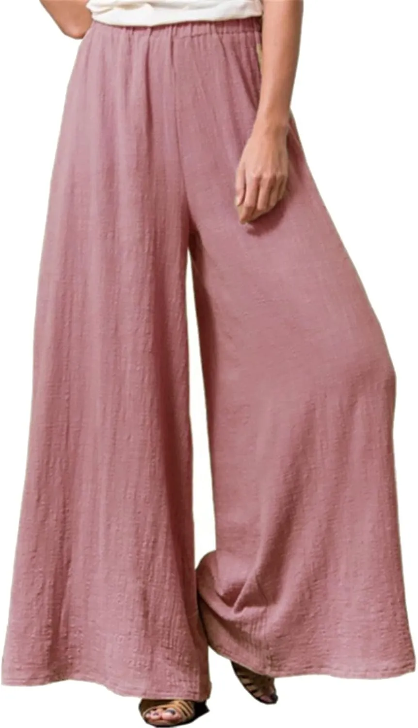 Women Linen Blend Summer Baggy Palazzo Lounge Pants High Waist Ankle Length Slim Fit Palazzo Lounge Pants Travel