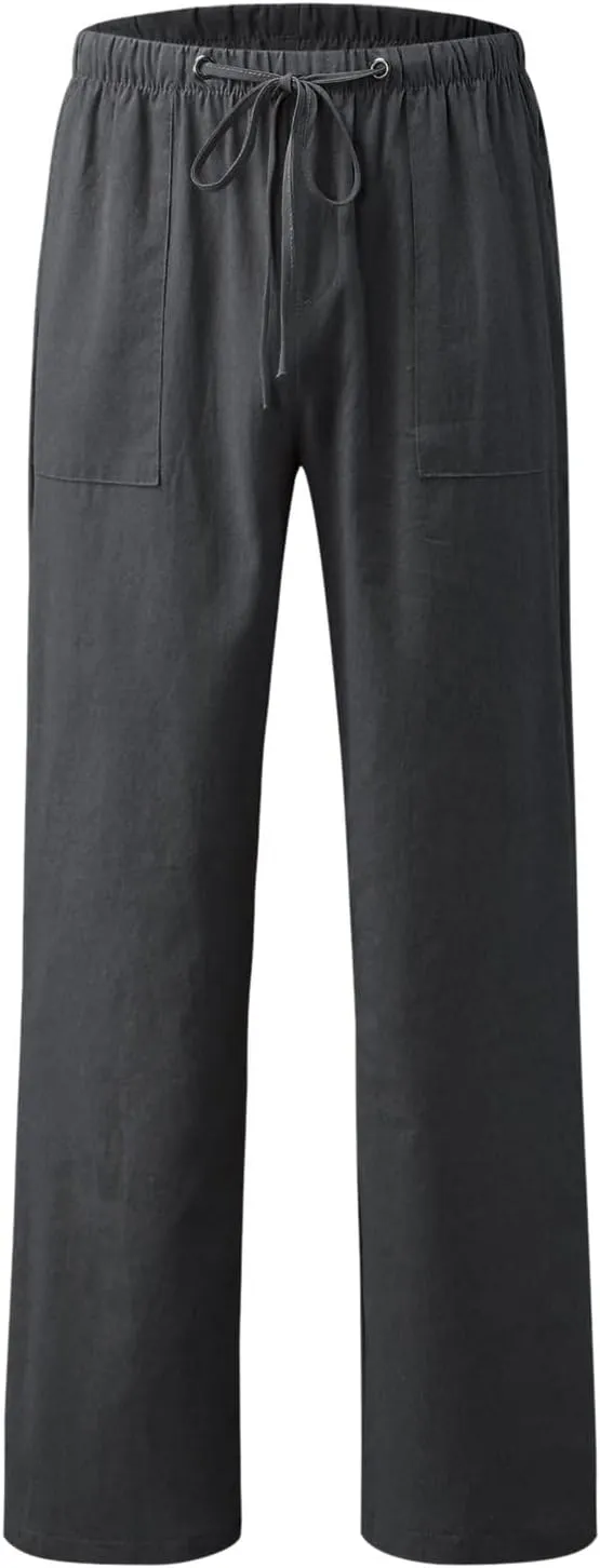 Women Linen Summer Flowy Pants Elastic Waist Ankle Length Slim-Fit Palazzo Lounge Pants Beach