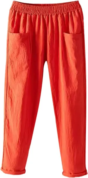 Women Linen Summer Loose Flowy Pants Low Waist Bootcut Slim-Fit Palazzo Lounge Pants Travel
