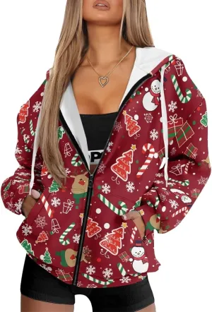 Women Oversized Hoodies Zip Up Sweatshirt Y2k Hooded Jacket Long Sleeve Fall Winter Sportswear with Pocket