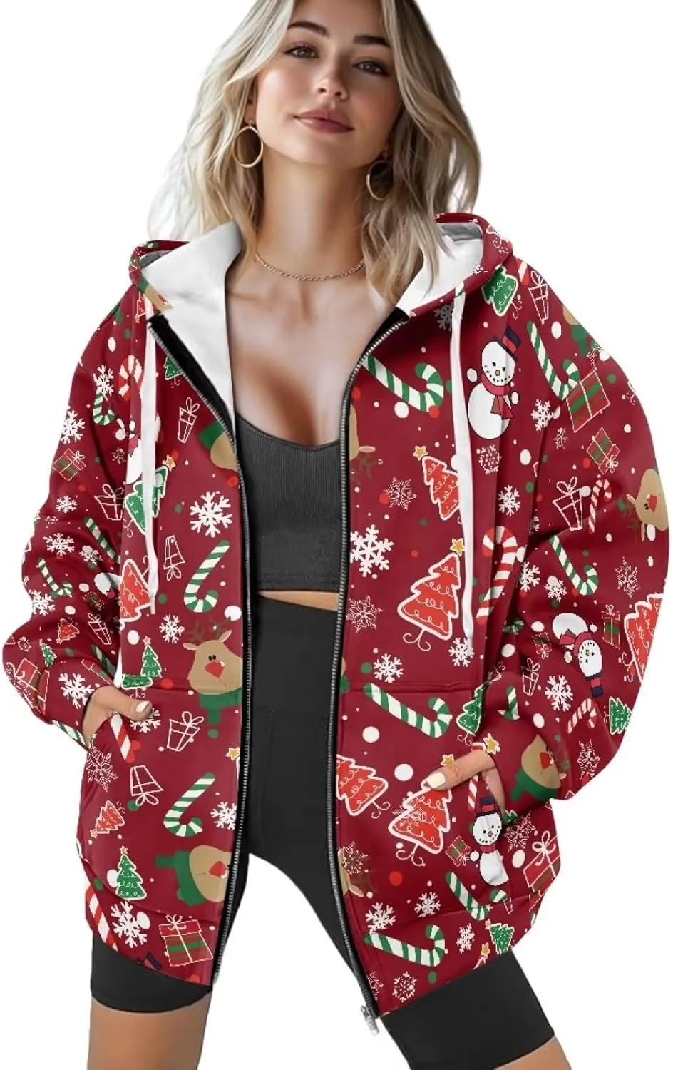 Women Oversized Hoodies Zip Up Sweatshirt Y2k Hooded Jacket Long Sleeve Fall Winter Sportswear with Pocket