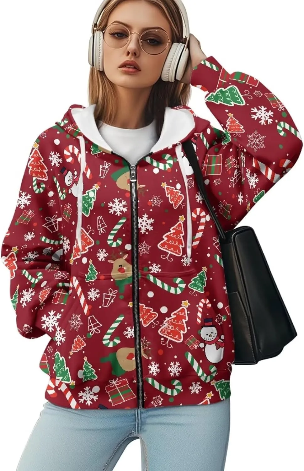 Women Oversized Hoodies Zip Up Sweatshirt Y2k Hooded Jacket Long Sleeve Fall Winter Sportswear with Pocket