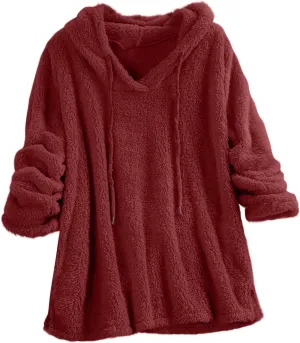 Women Sherpa Fleece Hoodies Oversized Sweatshirts Long Sleeve Drawstring Pullover Winter Soft Comfy Fuzzy Pajama Tops