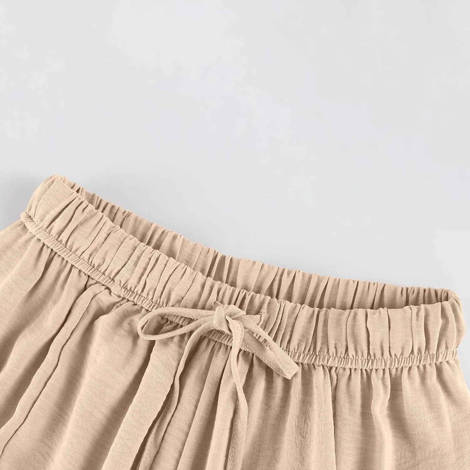 Women Summer Beach Vacation Pants High Waisted Wide Leg Casual Boho Pants Stretchy Loose Palazzo Trousers with Pockets