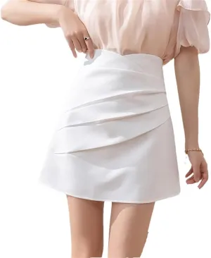 Women Summer High Waist White Folds Short Pencil Skirt Slim School Sexy Mini Skirts