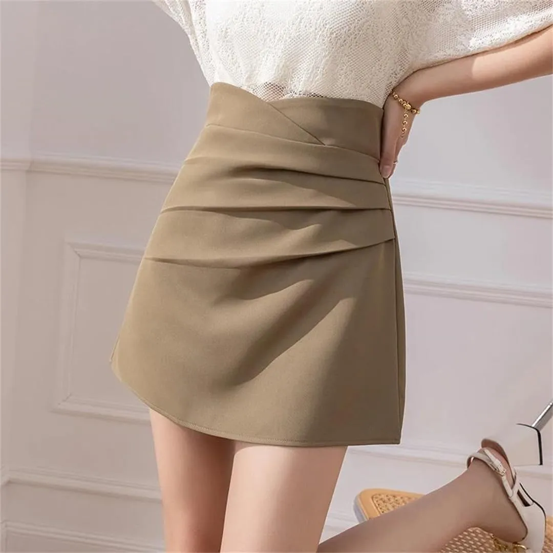 Women Summer High Waist White Folds Short Pencil Skirt Slim School Sexy Mini Skirts
