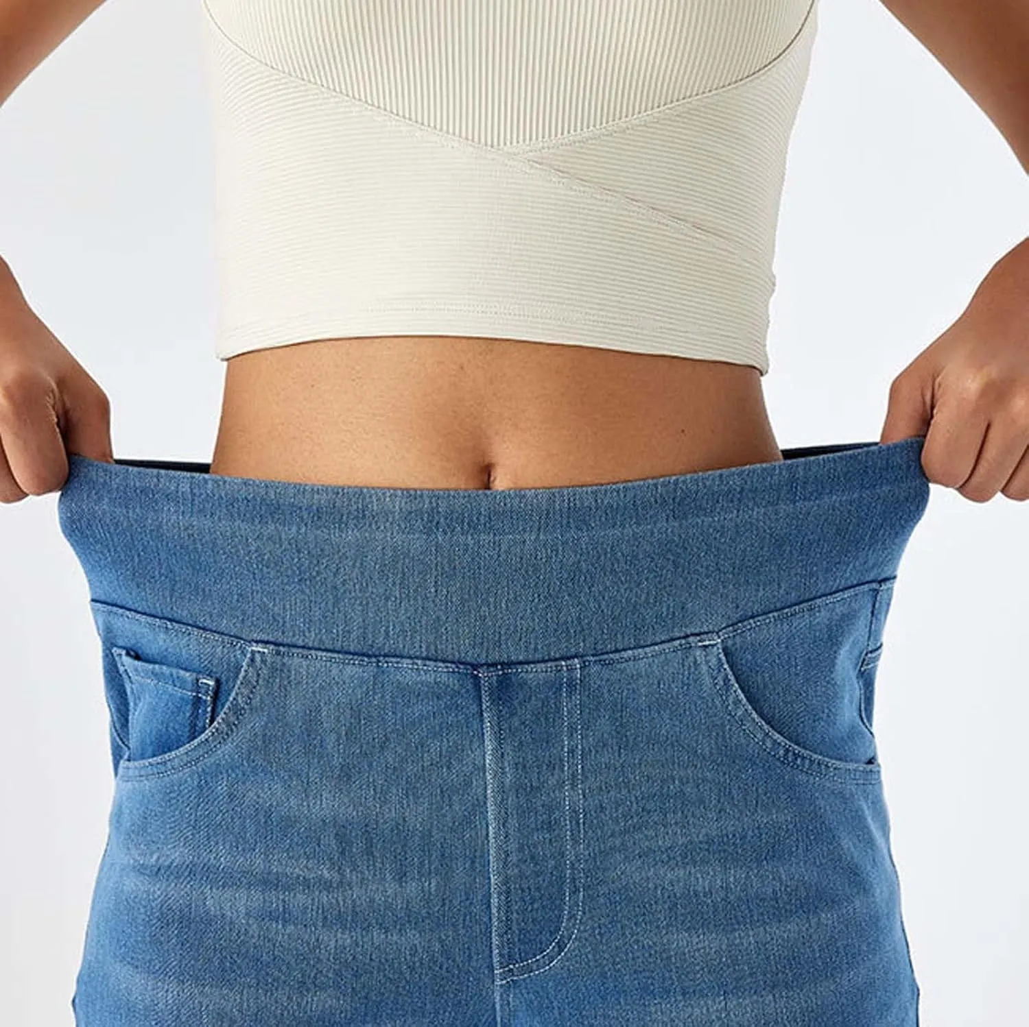 Women Sweatpant Jeans That Look Like Wide Leg Stretchy Denim Pant High Waisted Baggy Streetwear Trousers with Pockets