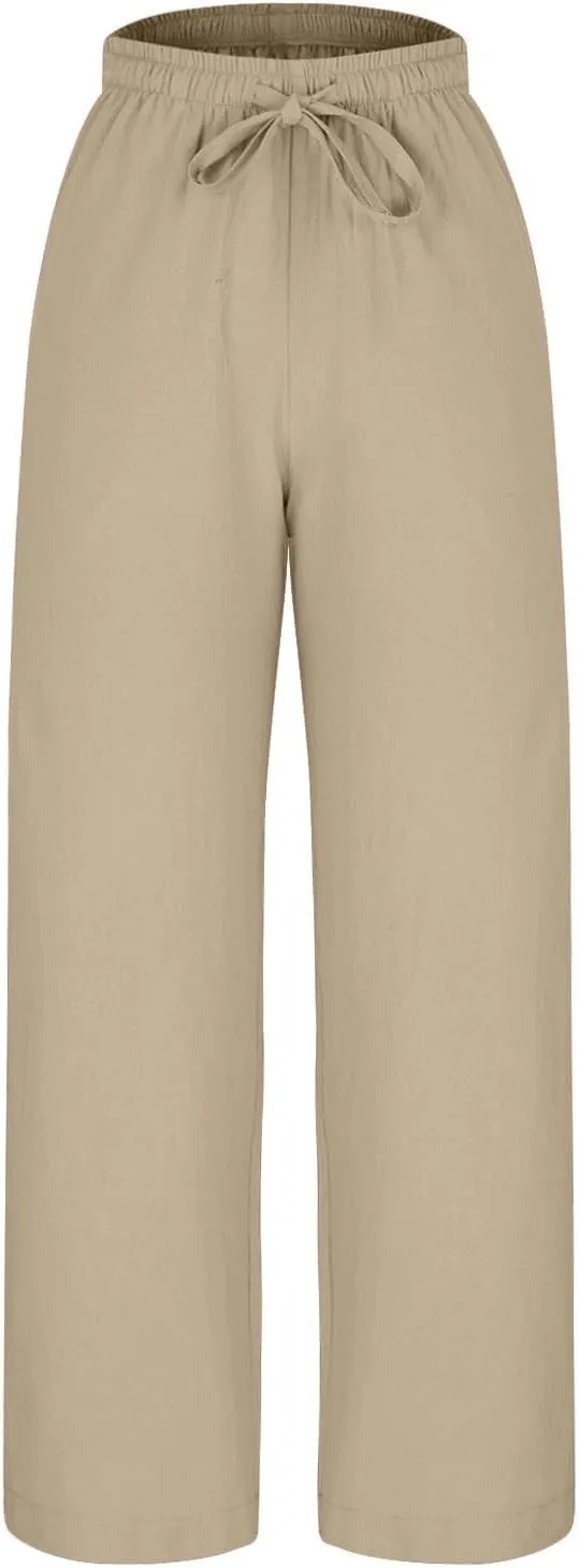 Women Wide Leg Palazzo Pants 2025 Summer Casual Loose Cotton Linen Pant Spring High Waist Flowy Beach Trousers Outfits