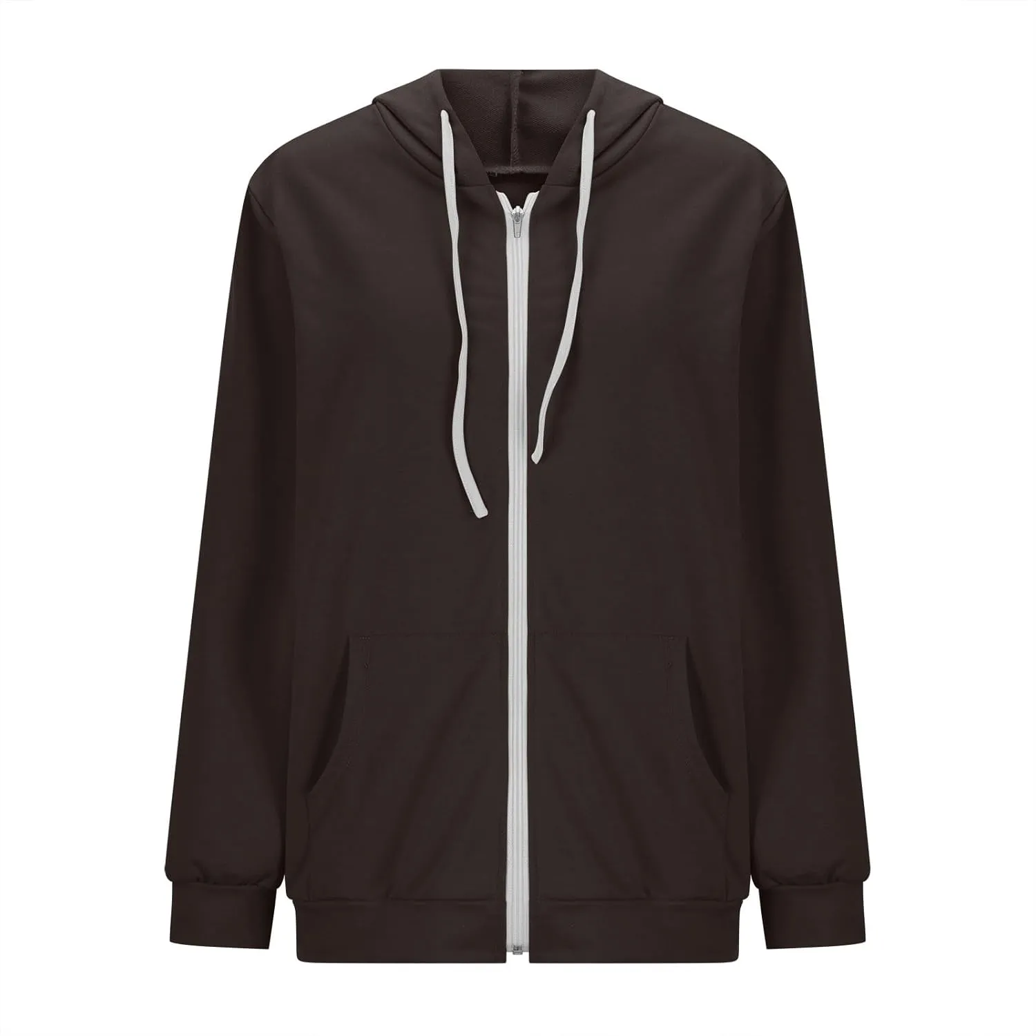 Women Zip Up Hoodies Long Sleeve Hooded Pullover Drawstraing Loose Trendy Sweatshirts with Pocket