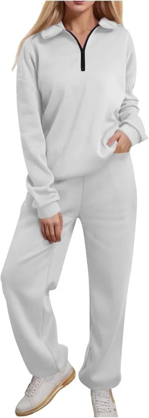 Womens 2 Piece Outfits Lounge Half Zip Hoodie Sweatsuit Sets Oversized Sweatshirt Baggy Fall Fashion Sweatpants