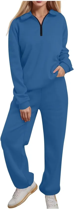 Womens 2 Piece Outfits Lounge Half Zip Hoodie Sweatsuit Sets Oversized Sweatshirt Baggy Fall Fashion Sweatpants