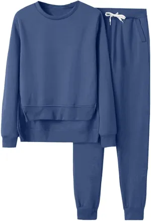 Women's 2 Piece Outfits Lounge Set Long Sleeve V Neck Drawstring Tracksuit Pullover Sweatshirt Jogger