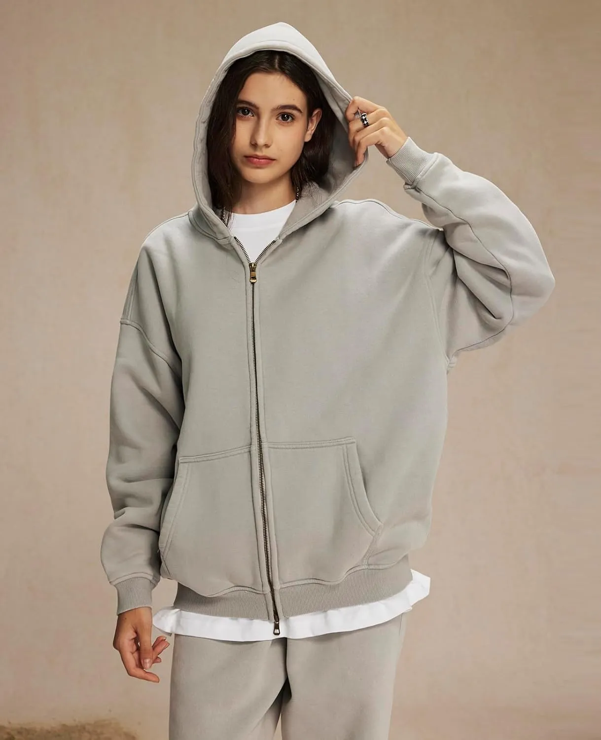 Womens and Mens Zip Up Hoodies Long Sleeve Fall Oversized Sweatshirts Acid Wash Y2K Jacket with Pockets