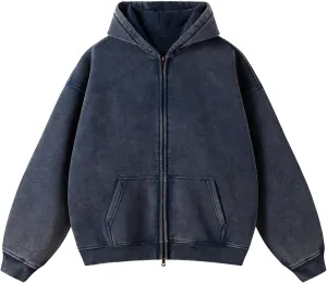 Womens and Mens Zip Up Hoodies Long Sleeve Fall Oversized Sweatshirts Acid Wash Y2K Jacket with Pockets
