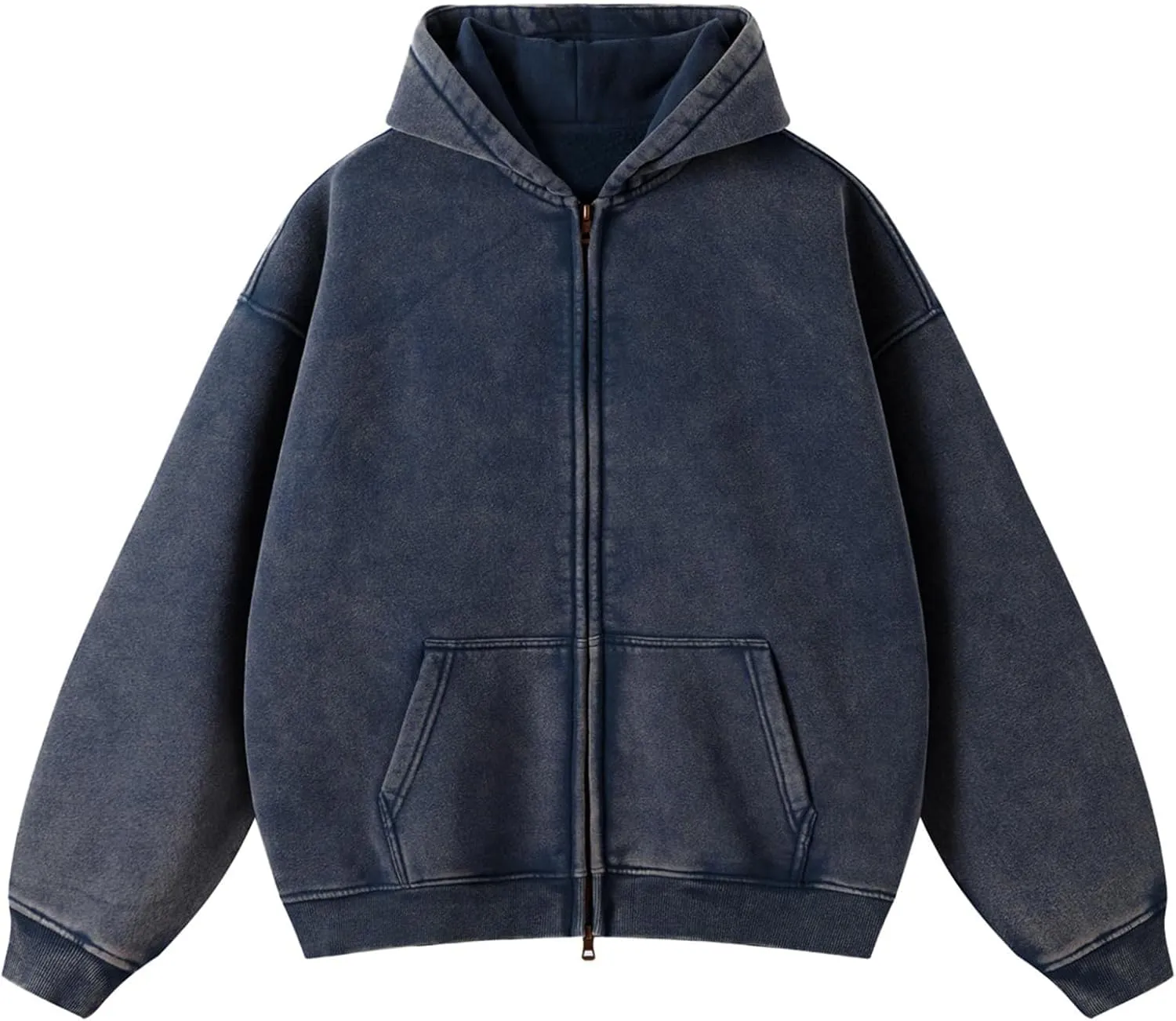 Womens and Mens Zip Up Hoodies Long Sleeve Fall Oversized Sweatshirts Acid Wash Y2K Jacket with Pockets