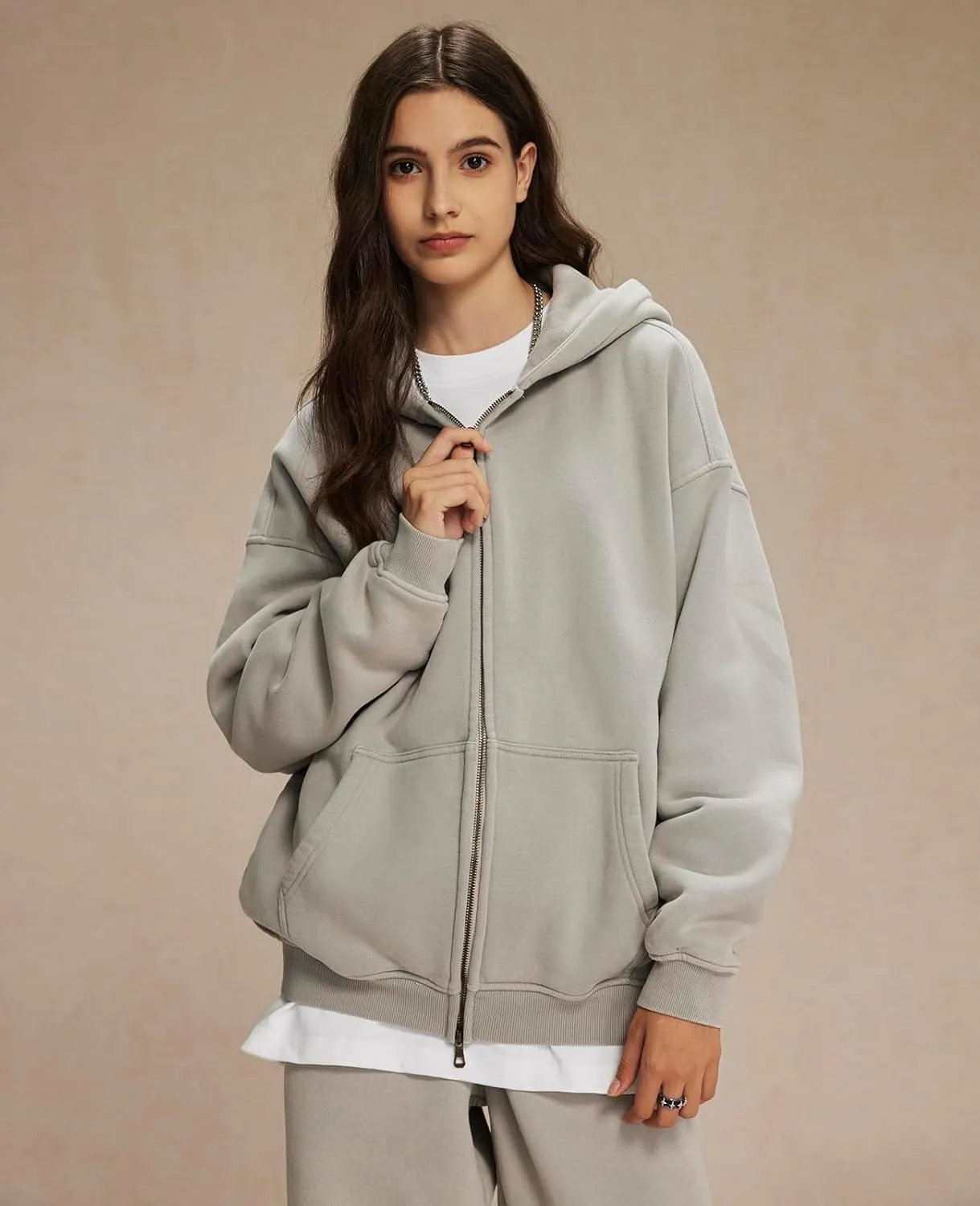 Womens and Mens Zip Up Hoodies Long Sleeve Fall Oversized Sweatshirts Acid Wash Y2K Jacket with Pockets