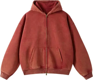 Womens and Mens Zip Up Hoodies Long Sleeve Fall Oversized Sweatshirts Acid Wash Y2K Jacket with Pockets