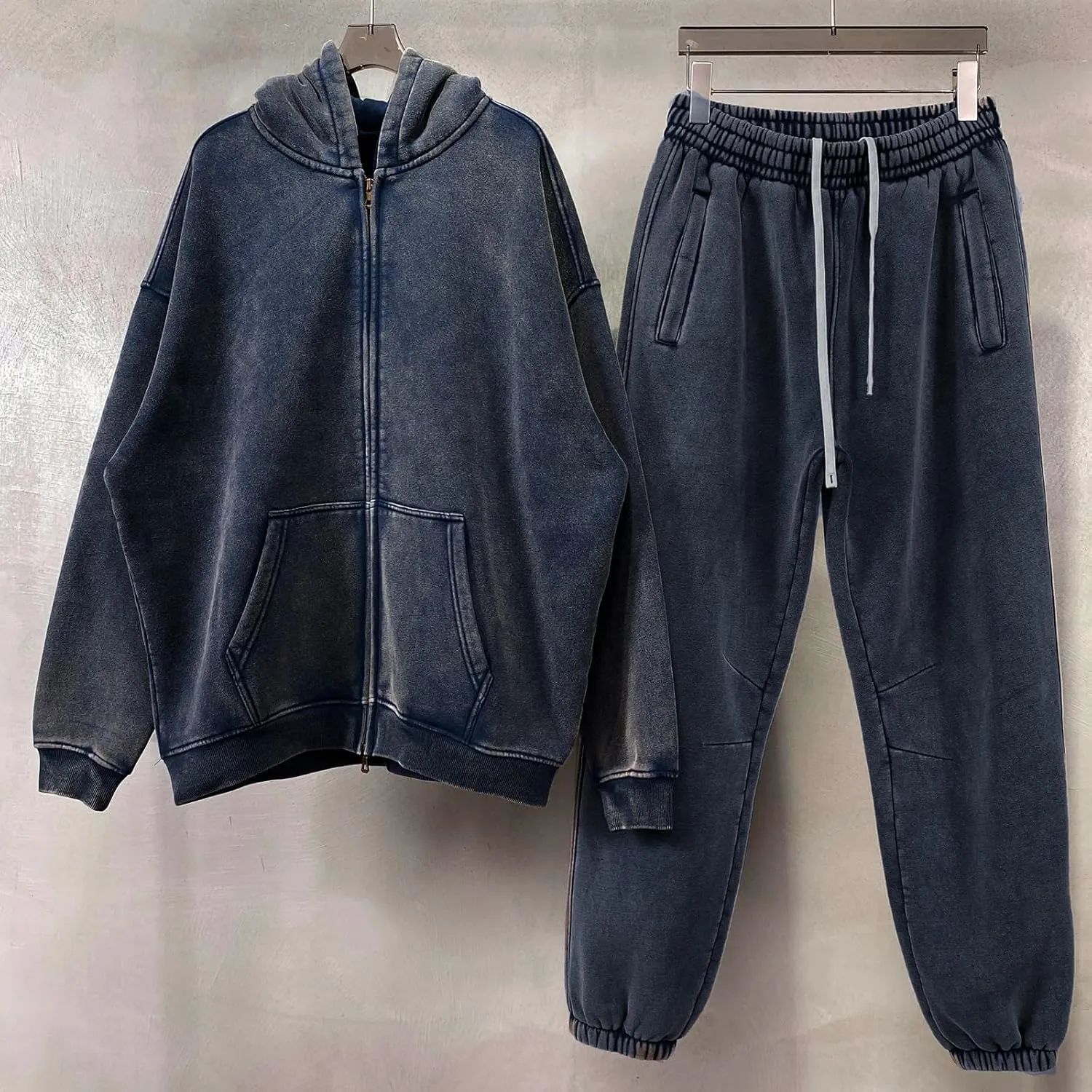 Womens and Mens Zip Up Hoodies Long Sleeve Fall Oversized Sweatshirts Acid Wash Y2K Jacket with Pockets