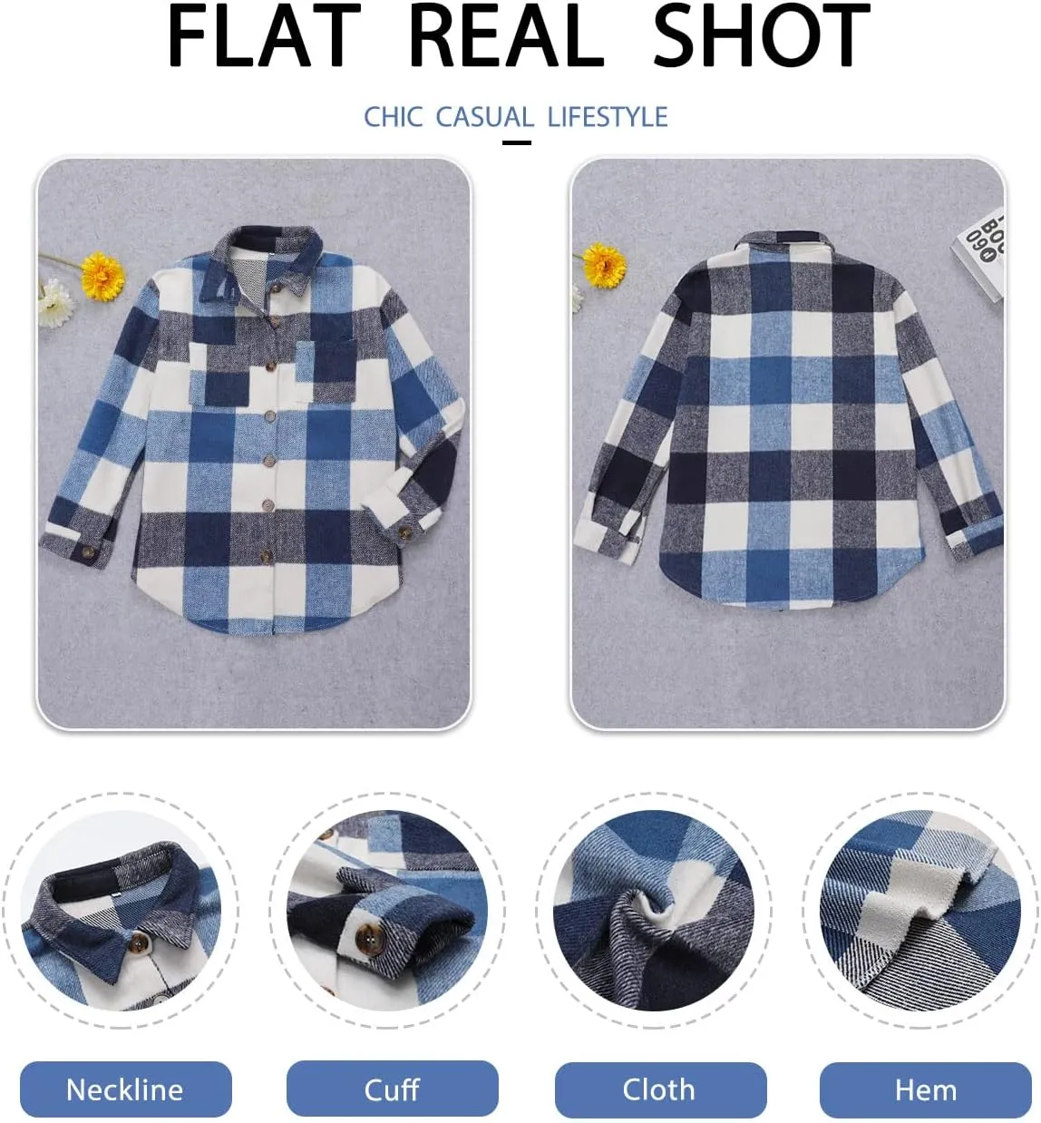 Women's Brushed Plaid Shirts Long Sleeve Flannel Lapel Button Down Cardigan Boyfriend Shacket Jacket Coats