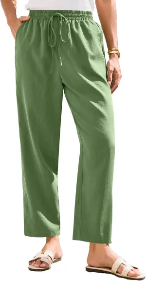 Womens Capri Pants Work, Plus Size Cargo Pants for Women Plus Size Linen Trousers Low Rise Straight Leg Summer