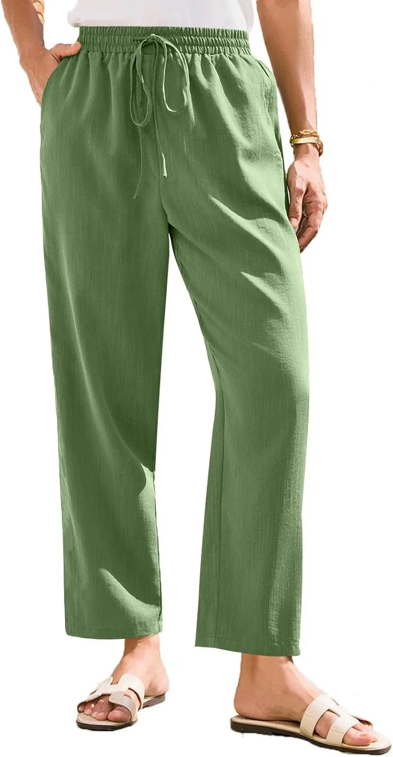 Womens Capri Pants Work, Plus Size Cargo Pants for Women Plus Size Linen Trousers Low Rise Straight Leg Summer