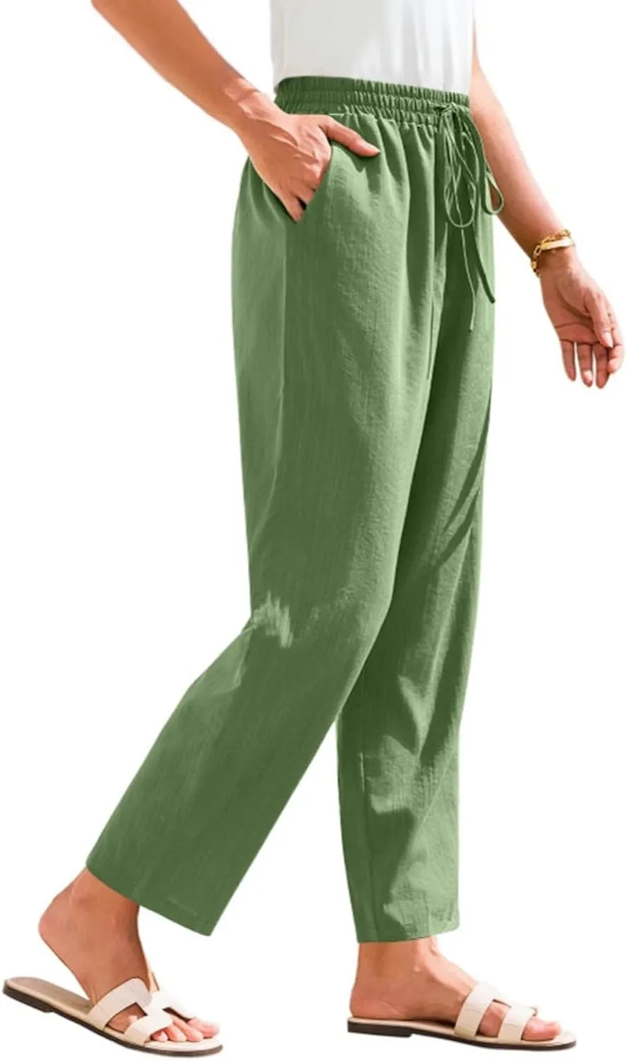Womens Capri Pants Work, Plus Size Cargo Pants for Women Plus Size Linen Trousers Low Rise Straight Leg Summer
