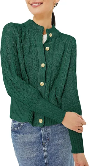 Women's Cardigan Sweater Button Down Long Sleeve Fall Jacket Short Chunky Knit Outerwear Coats Trendy Casual Outfits