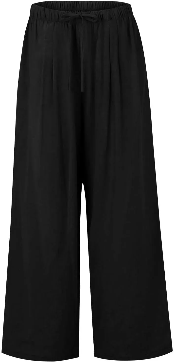 Womens Cargo Pants, Women's Hiking Pants Lounge Work Trousers High Waisted Linen Cotton Straight Leg Summer