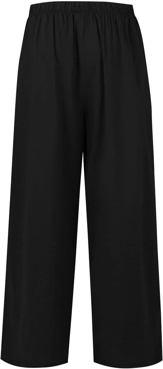 Womens Cargo Pants, Women's Hiking Pants Lounge Work Trousers High Waisted Linen Cotton Straight Leg Summer