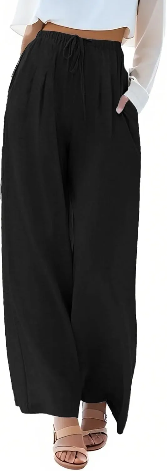 Womens Cargo Pants, Women's Hiking Pants Lounge Work Trousers High Waisted Linen Cotton Straight Leg Summer