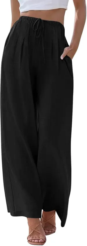 Womens Cargo Pants, Women's Hiking Pants Lounge Work Trousers High Waisted Linen Cotton Straight Leg Summer