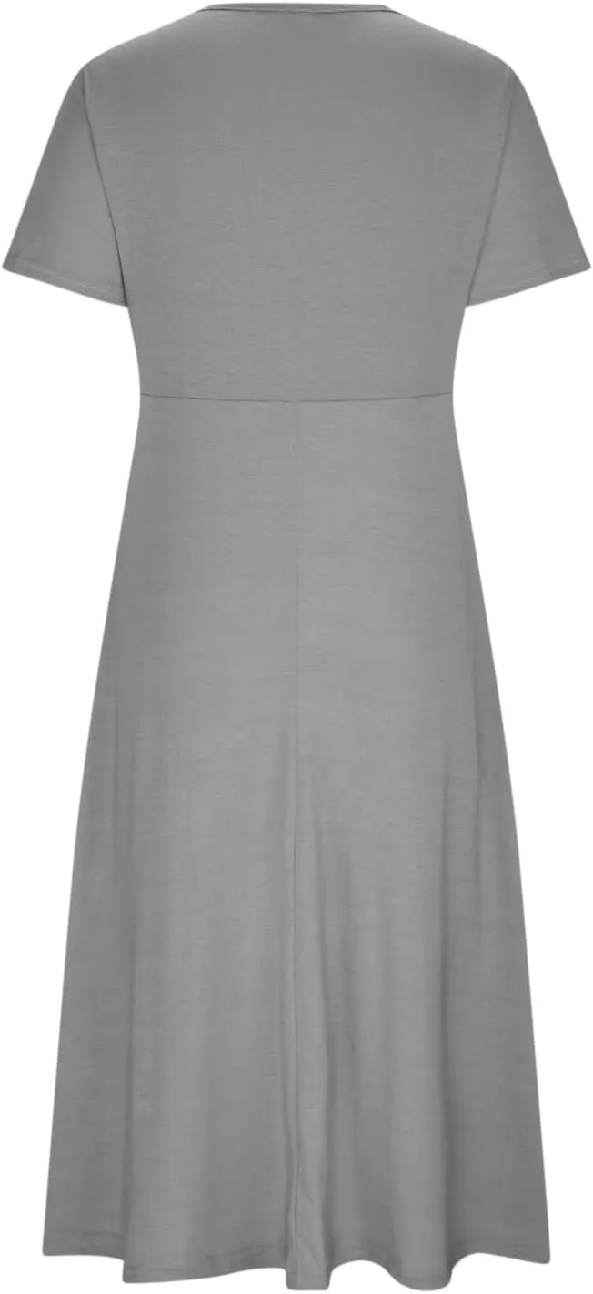 Womens Casual Dresses for Wedding Guest, Criss-Cross Front V Neck Beach Sundress Short Sleeve Maxi Dress with Pocket