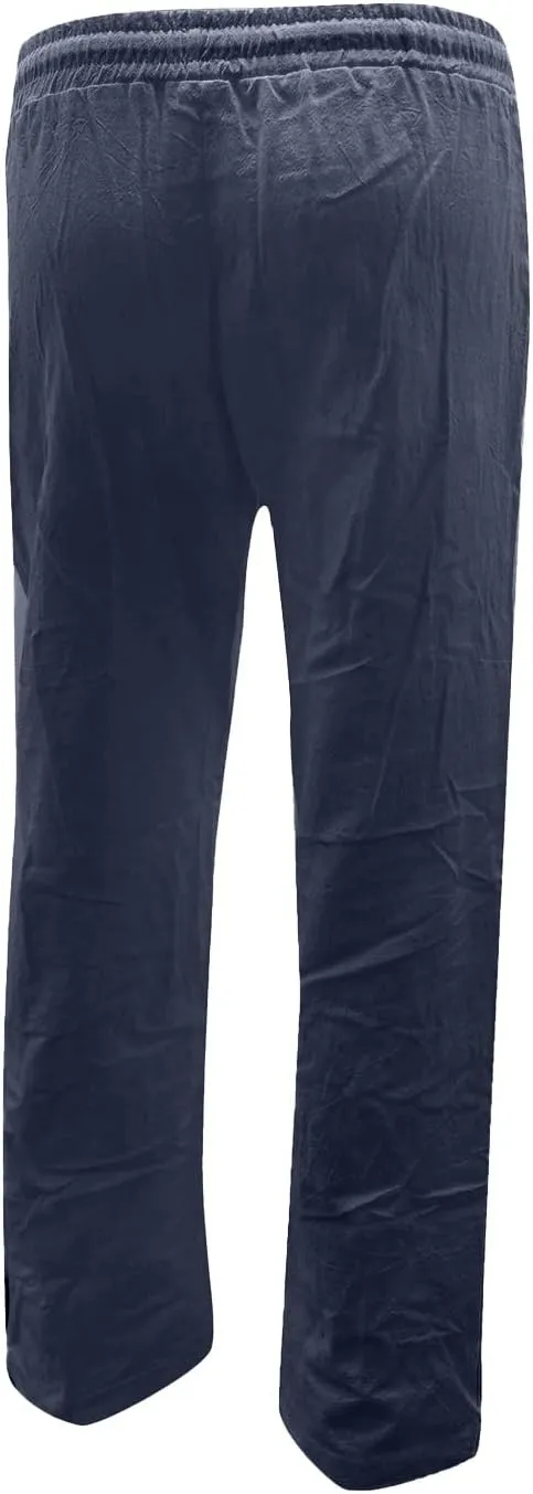 Womens Casual Linen Pants High Waisted Drawstring Solid Loose Fit Summer Beach Slacks Trousers with Side Pockets