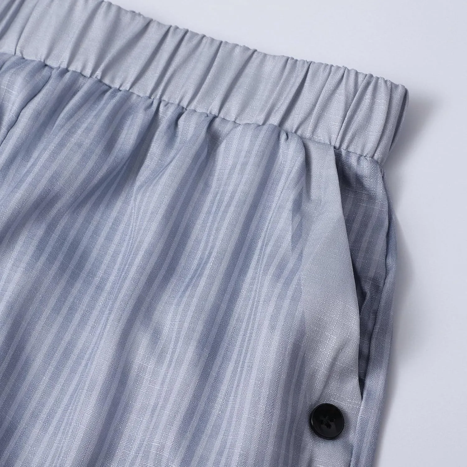 Women's Casual Pants Side Button Lightweight Drawstring Elastic Waist Pants Straight Leg Baggy Trousers with Pockets
