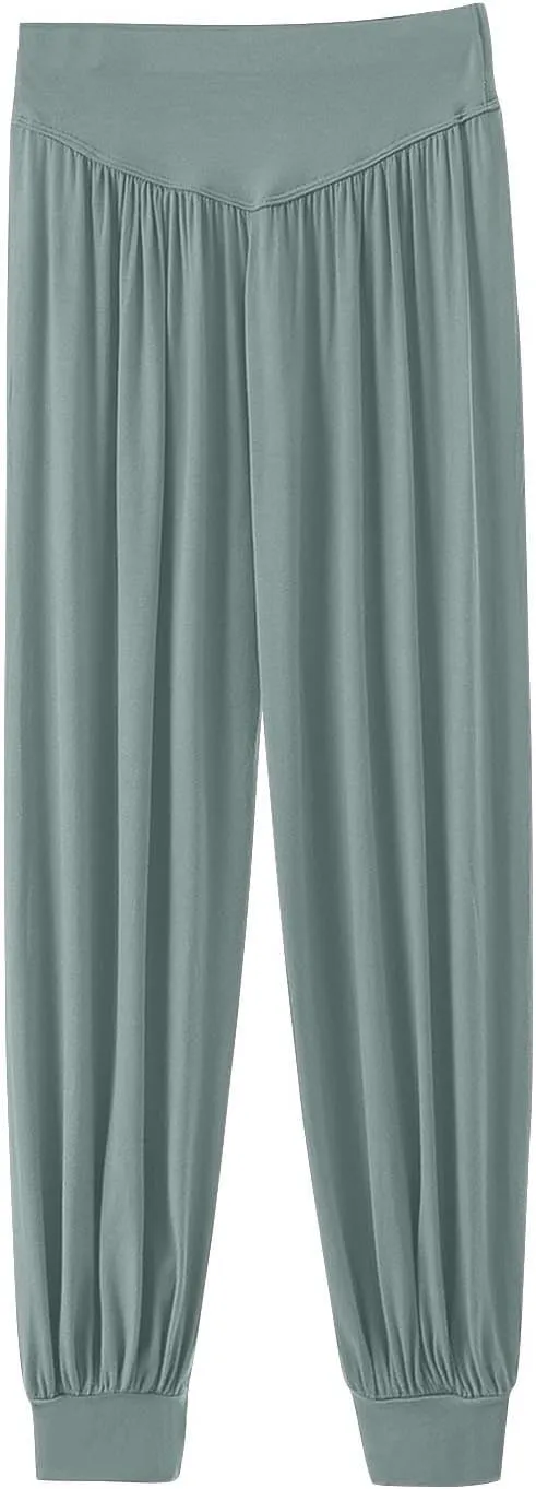 Women's Casual Wide Leg Pants Elastic High Waist Lounge Pants Summer Lightweight Solid Color Baggy Comfy Yoga Trousers