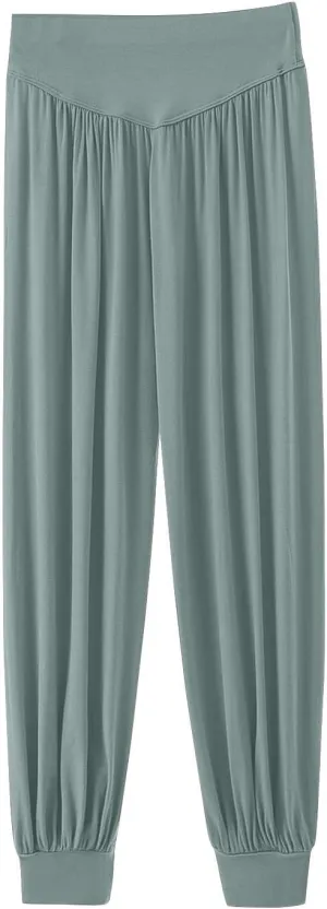 Women's Casual Wide Leg Pants Elastic High Waist Lounge Pants Summer Lightweight Solid Color Baggy Comfy Yoga Trousers