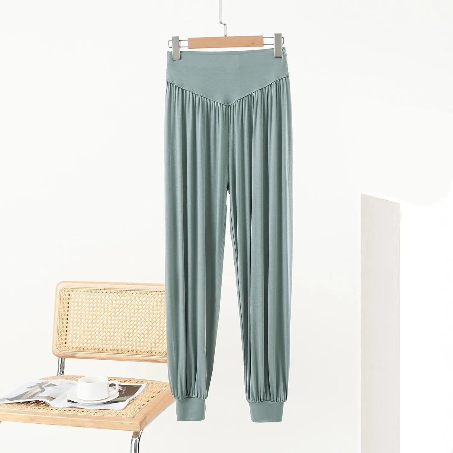 Women's Casual Wide Leg Pants Elastic High Waist Lounge Pants Summer Lightweight Solid Color Baggy Comfy Yoga Trousers