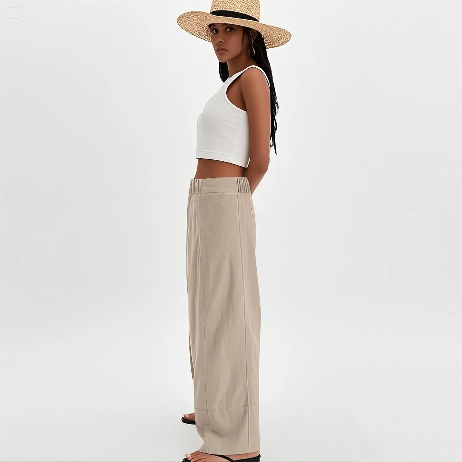 Women's Cotton Linen Palazzo Pants Summer Baggy Casual Wide Leg Pants High Waisted Flowy Lounge Trousers with Pockets