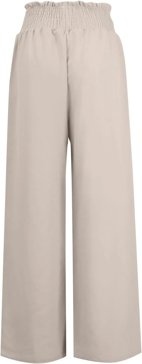 Women's Cotton Linen Summer Flowy Palazzo Pants Elastic Waisted Lounge Pants Slim Fit Palazzo Lounge Pants Vacation