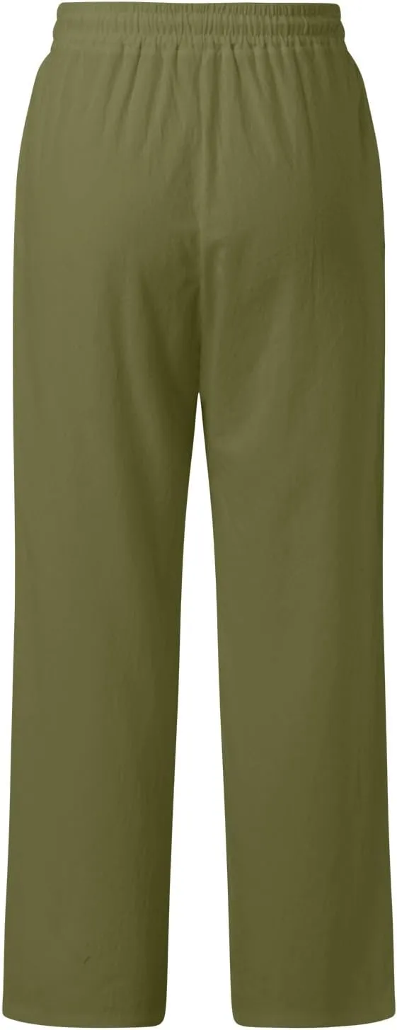 Women's Cotton Linen Summer Lightweigt Palazzo Lounge Pants Low Waist Ankle Length Slim-Fit Palazzo Lounge