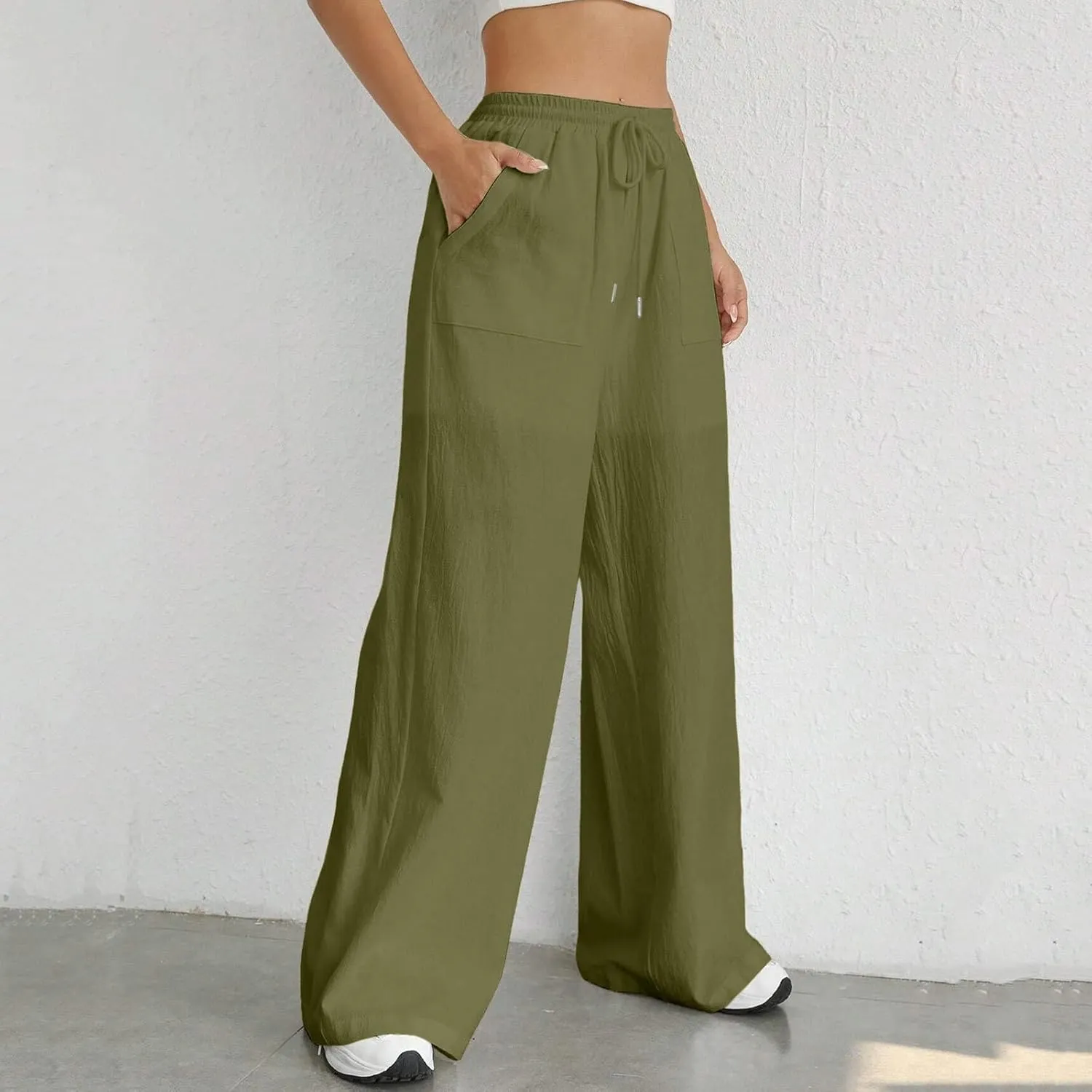Women's Cotton Linen Summer Lightweigt Palazzo Lounge Pants Low Waist Ankle Length Slim-Fit Palazzo Lounge