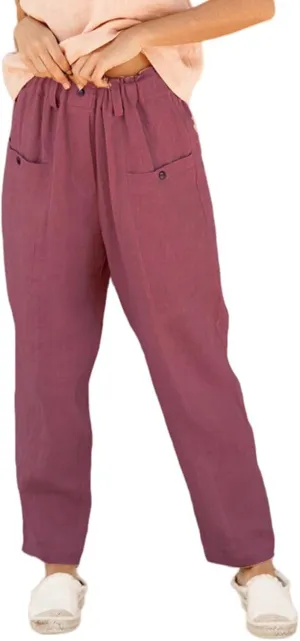 Women's Cotton Linen Tapered Cropped Pants Elastic Waist Trousers Summer Loose Casual Capris Going Out with Pockets