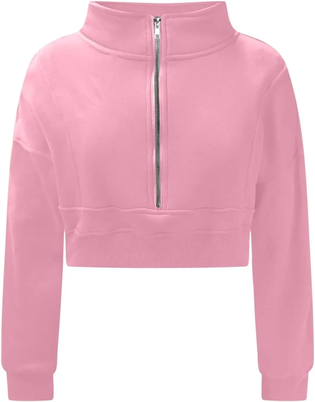 Women's Cute Pullover Half Zipper Cropped Sweatshirts, Winter Long Sleeve V Neck Knit, Fashion Hoodies Tops