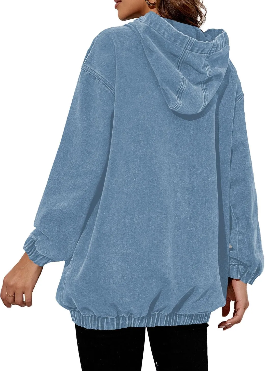 Women's Denim Hoodie Long Sleeve Pullover Sweatshirt Jean Jacket with Pocket