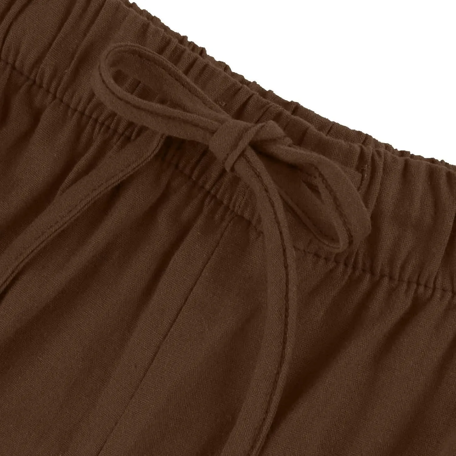 Womens Drawstring Elastic Waist Casual Wide Leg Trousers Cotton Linen Flowy Vacation Beach Palazzo Pants with Pockets