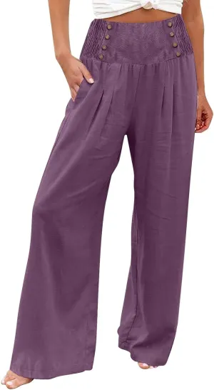Women's Fashion Loose Casual Floral Printed High Waisted Wide Leg Dressy Loose Fit Pants