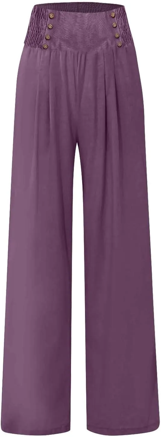 Women's Fashion Loose Casual Floral Printed High Waisted Wide Leg Dressy Loose Fit Pants
