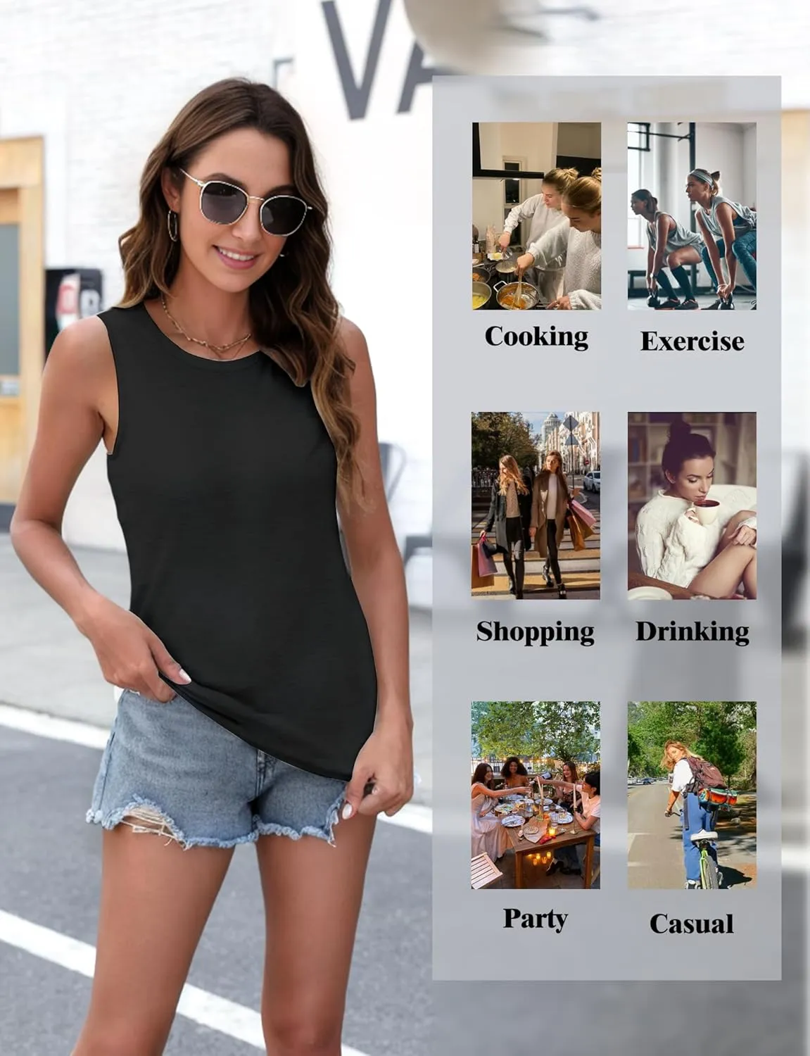 Womens Fashion Tank Tops Crewneck Loose Fit Basic Going Out Clothes Casual Summer Sleeveless Shirts for Women