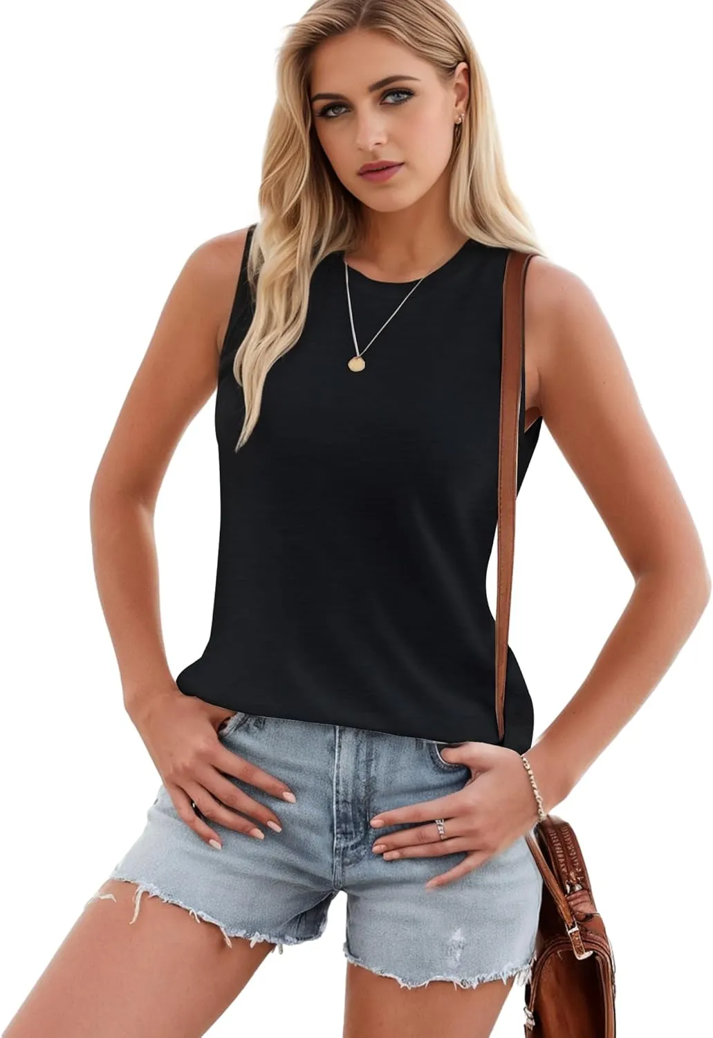 Womens Fashion Tank Tops Crewneck Loose Fit Basic Going Out Clothes Casual Summer Sleeveless Shirts for Women